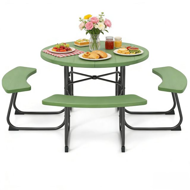 Arlime Round Picnic Table with Umbrella Hole HDPE Tabletop