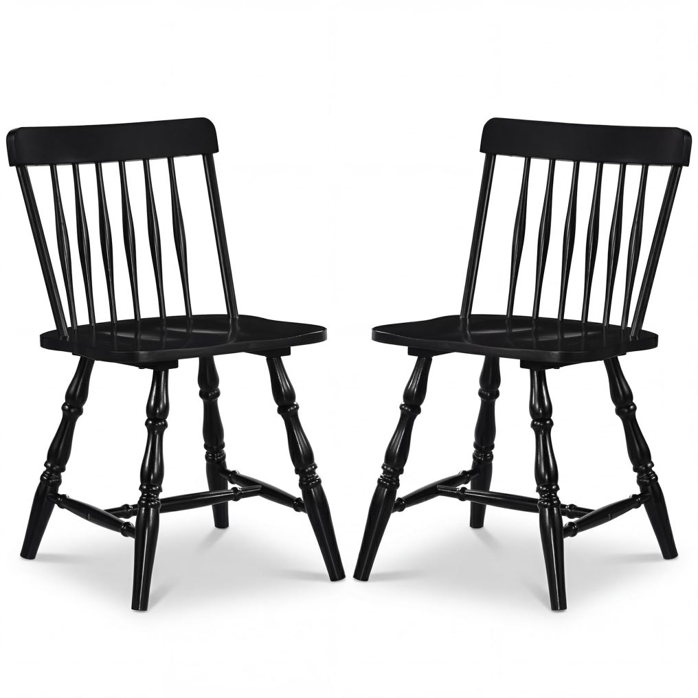 Armless Solid Wood Dining Chairs with Spindle Backs