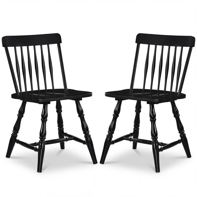 Armless Solid Wood Dining Chairs with Spindle Backs