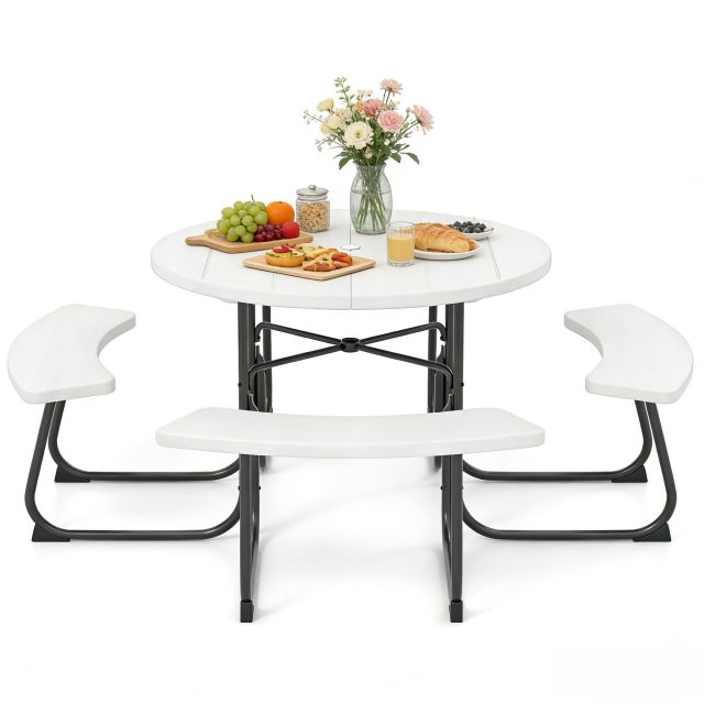 Arlime Round Picnic Table with Umbrella Hole HDPE Tabletop