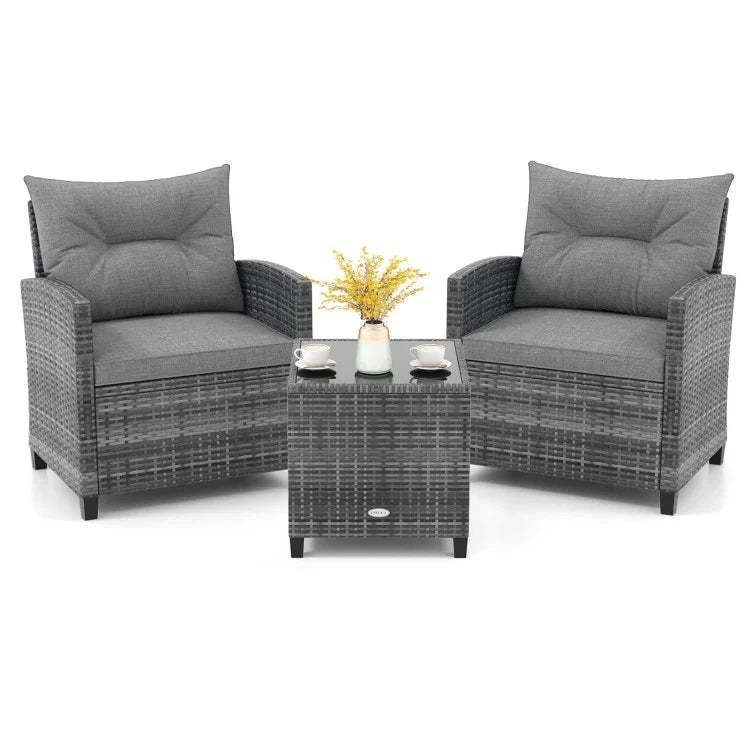 3 Piece Patio Furniture Set with Cushions for Poolside Backyard Balcony