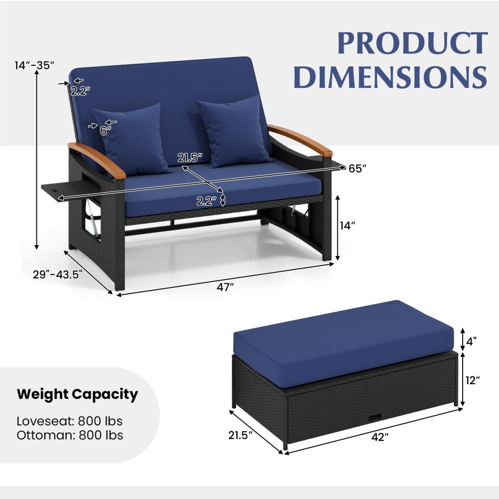 Arlime Patio Rattan Daybed | Outdoor Loveseat Sofa with Storage Ottoman