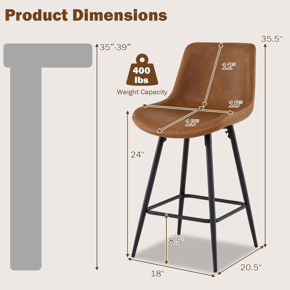 Arlime 24-inch Counter Height Faux Leather Bar Stools with Ergonomic Backrest and Footrest (2/4)