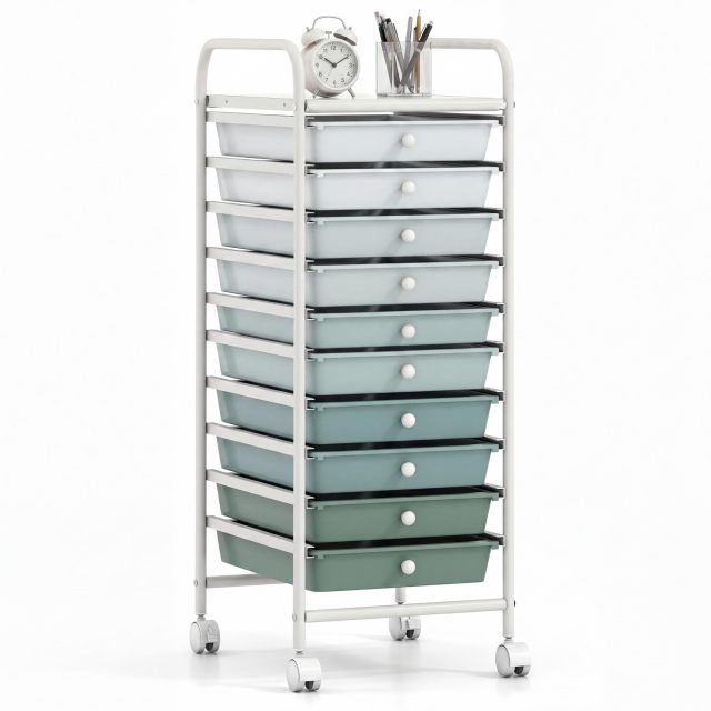 ARLIME 10-Drawer Storage Cart, 10 Drawer Trolley, Rolling Organizer Cart