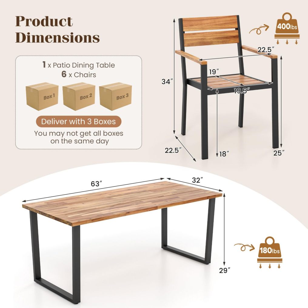 Outdoor Dining Set for 6 69’’ x 32’’ Acacia Wood & Metal Patio Dining Table