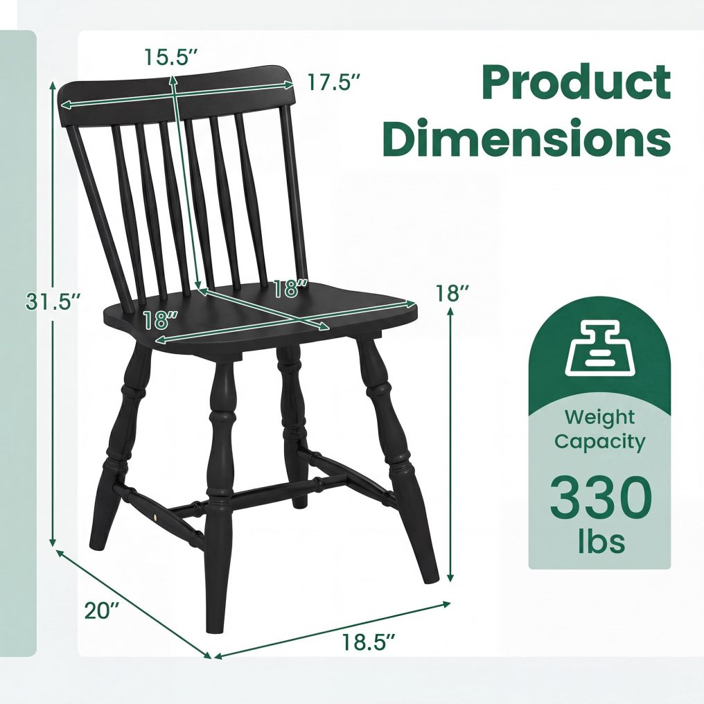 Armless Solid Wood Dining Chairs with Spindle Backs