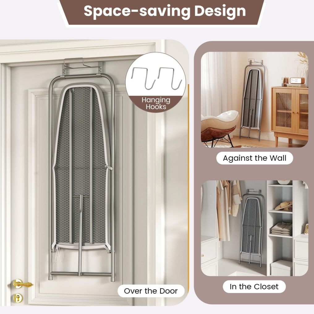 Over the Door Ironing Board Space-Saving Metal Hanging Ironing Board