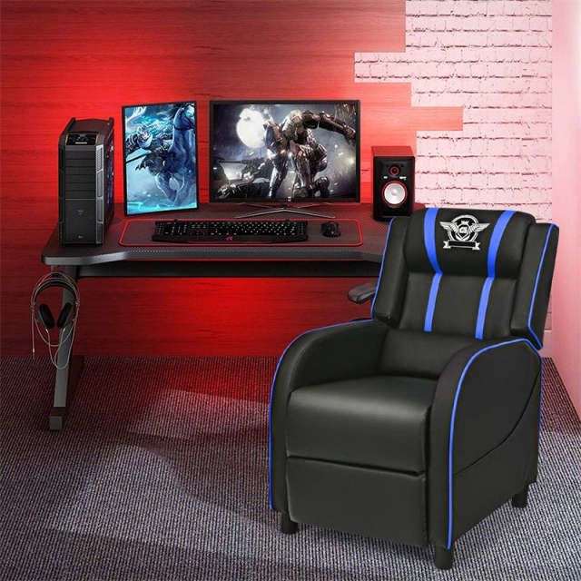 Gaming Recliner PU Leather Massage Gaming Chair with Adjustable Footrest, Side Pocket & Remote, Racing Style Single Theater Seat Game Sofa