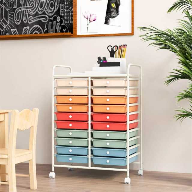 Storage Drawer Cart, 20-Drawer Rolling Cart Organizer with Lockable Wheels, Mobile Utility Cart for Office School Art Craft Supplies
