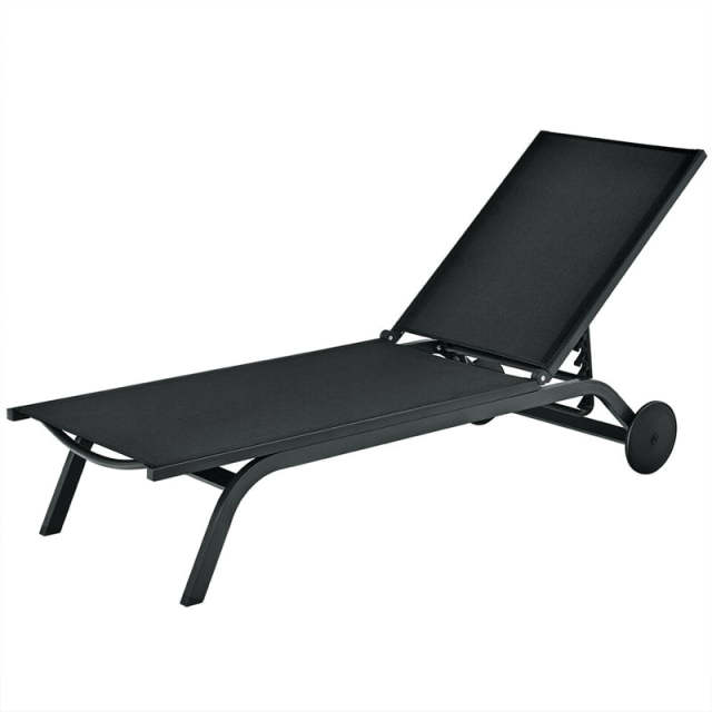 Outdoor Aluminum Chaise Lounge with 2 Large Wheels & 6-Position Adjustable Backrest, Patio Reclining Lounge Chair for Poolside, Backyard