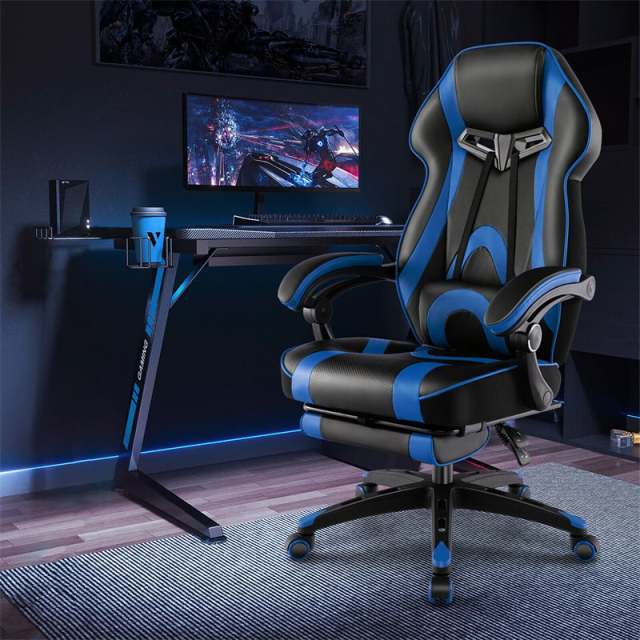 E-Sports Gaming Chair Ergonomic Racing Style Office Computer Chair Height Adjustable Reclining Video Game Chair with Lumbar Support & Footrest