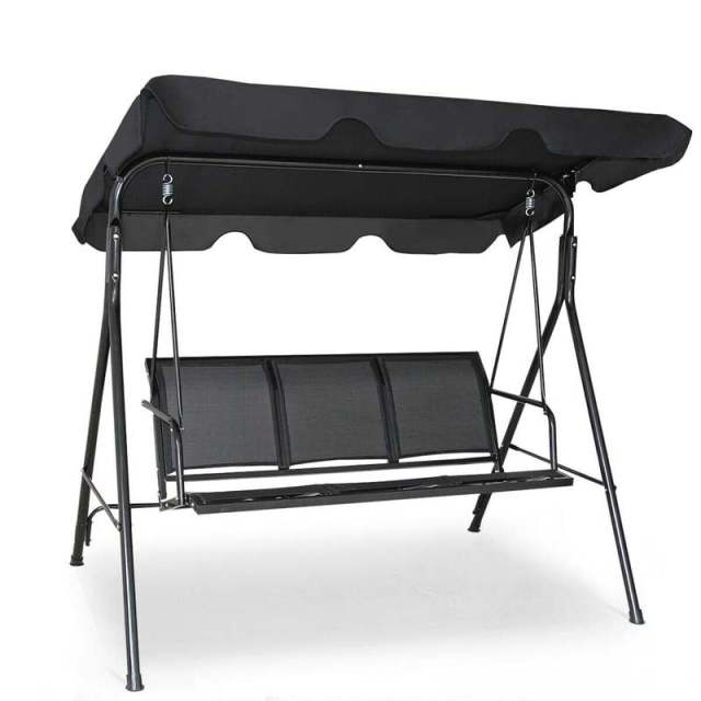 3-Person Outdoor Patio Swing with Adjustable Canopy & Steel Frame, Weather-resistant Porch Swing Bench for Garden, Yard, Poolside, Balcony