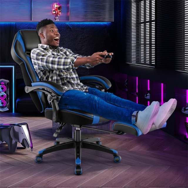 E-Sports Gaming Chair Ergonomic Racing Style Office Computer Chair Height Adjustable Reclining Video Game Chair with Lumbar Support & Footrest