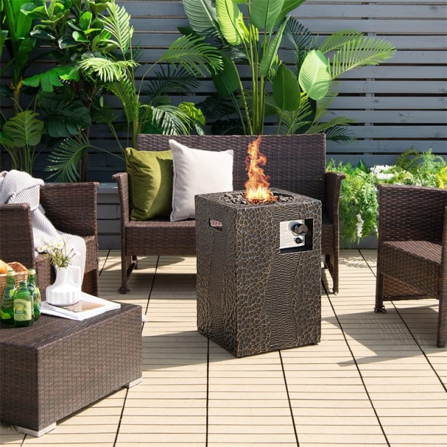 16" Square Propane Fire Pit, 30,000 BTU Auto-Ignition Outdoor Gas Fire Pit with Protective Cover, Touch-up Pen & Lava Rocks