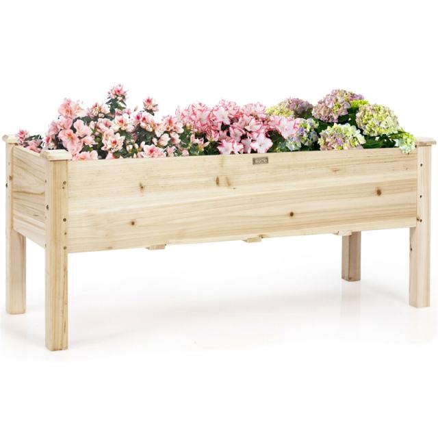 Wooden Raised Planter Box, Elevated Garden Bed with Legs & Drainage for Vegetables Flowers Herbs, Standing Garden Planter for Balcony Backyard Patio h2