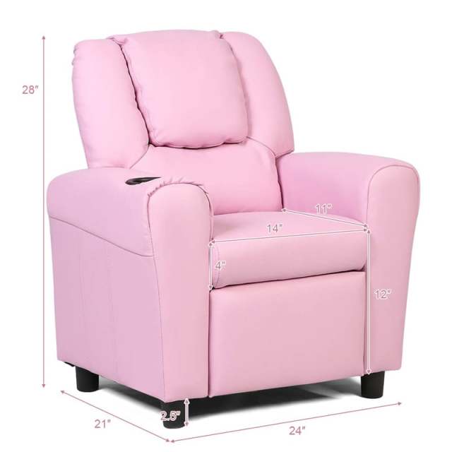 Kids Recliner Chair with Cup Holder, Armrests & Retractable Footrest, Children PU Leather Sofa Armchair, Ergonomic Toddler Room Furniture