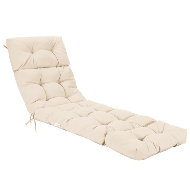 73" Thick Waterproof Outdoor Chaise Lounge Cushion with String Ties, All-Weather Patio Recliner Chair Pad for Poolside, Garden & Indoor Use