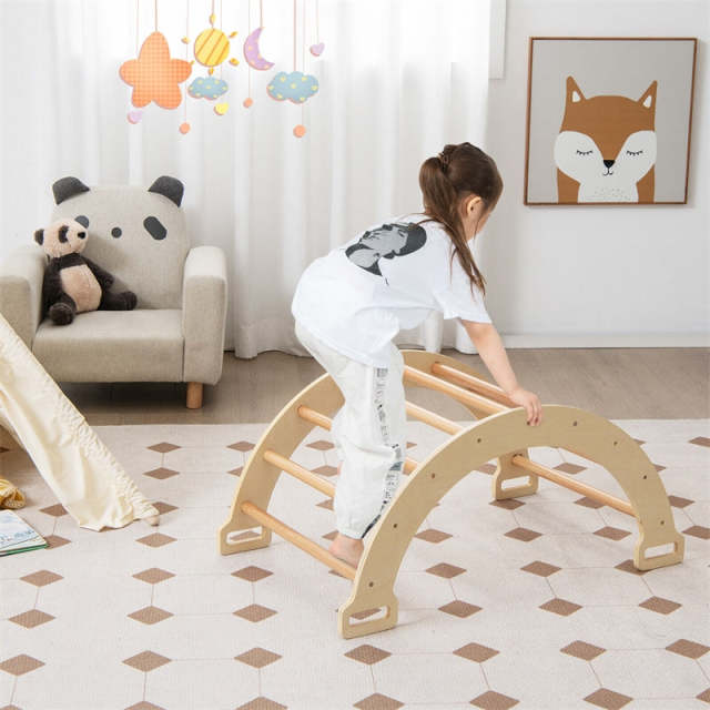Wooden Arch Rocker with Soft Cushion, 3-in-1 Montessori Climbing Arch for Toddlers & Kids, Pikler Climber Ladder Toy for Indoor/Outdoor Play