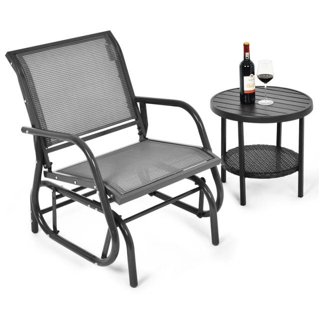 Outdoor Swing Glider Chair, Patio Glider Rocking Chair with Heavy-Duty Metal Frame & Breathable Fabric for Garden, Porch, Backyard