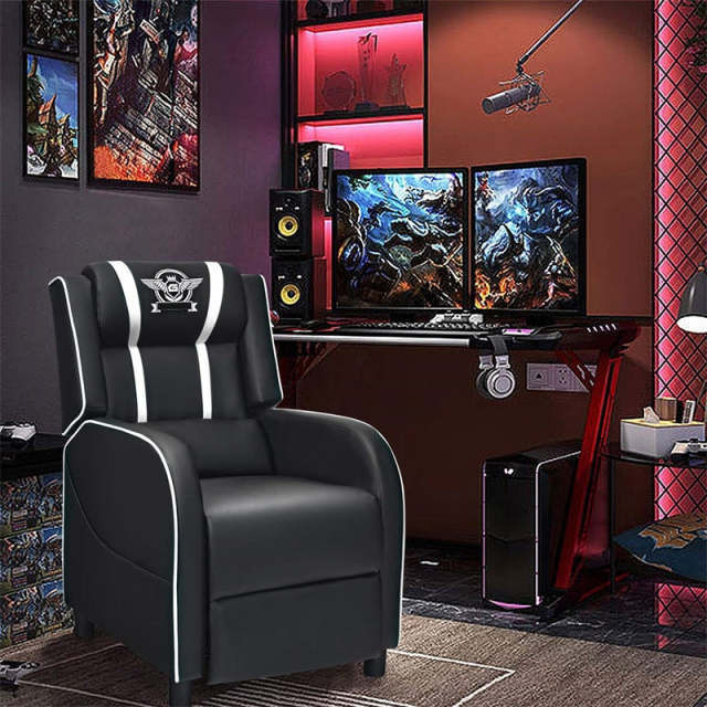 Gaming Recliner PU Leather Massage Gaming Chair with Adjustable Footrest, Side Pocket & Remote, Racing Style Single Theater Seat Game Sofa