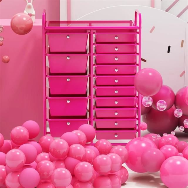 15-Drawer Rolling Storage Cart, Art & Craft Organizer with Wheels & Removable Drawers for Tools, Scrapbook Paper, Home Office School