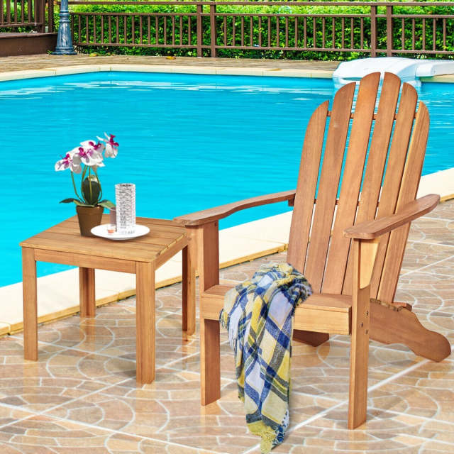 Outdoor Wooden Adirondack Chair, Acacia Wood Patio Lounge Armchair with Slatted Seat & 350lbs Capacity, Weather Resistant Deck Fire Pit Chair