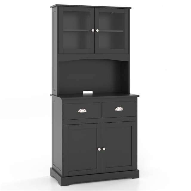 67" Tall Buffet Cabinet with Hutch, Freestanding Pantry Organizer with Drawers & Adjustable Shelves, Wooden Cupboard for Kitchen, Living Room