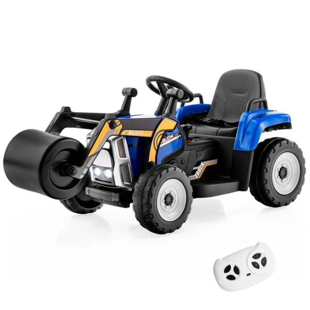 Kids Ride On Road Roller Car 12V Battery Electric Tractor with Remote Control & Adjustable Drum Roller, Ride On Construction Vehicle for Kids