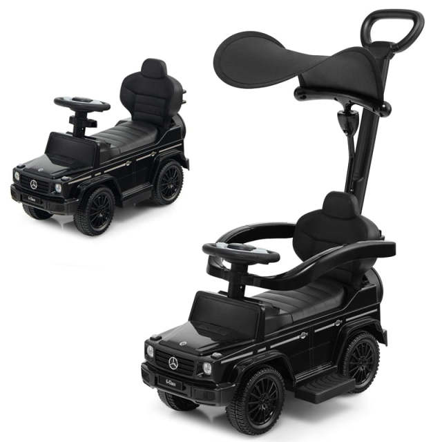 3-in-1 Push Car for Toddlers, Mercedes Benz G350 Stroller Sliding Car w/Canopy, Handle, Guardrail & Storage, Foot-to-Floor Ride-On Toy for Kids