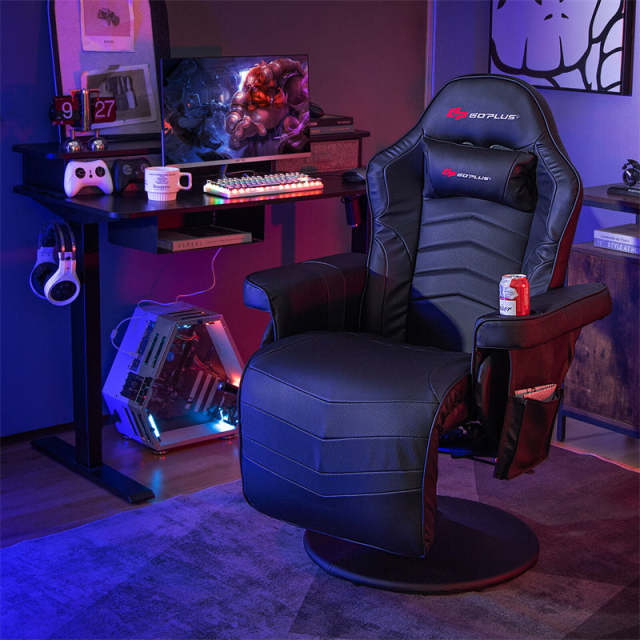 Gaming Recliner Adjustable Height Massage Gaming Chair with Retractable Footrest & Cup Holder, Ergonomic Swivel Video Game Chair Recliner Sofa