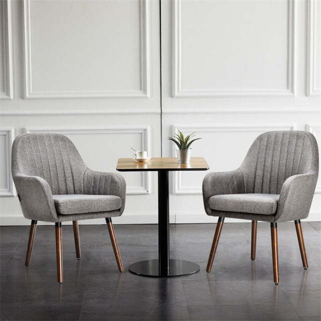Set of 2 Fabric Dining Chairs, Upholstered Armchairs with Rubber Wood Legs, Thick Sponge Seat, Modern Accent Chairs for Living Room, Bedroom