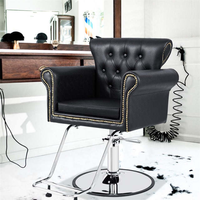 Salon Styling Chair, Adjustable Swivel Barber Chair with Heavy Duty Hydraulic Pump, Tufted Button & Rivet Decoration for Barber Shop
