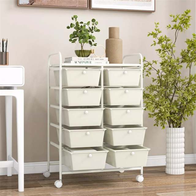 10 Drawer Rolling Cart, Storage Cart Organizer with Wheels, Mobile Utility Cart for Classroom, Office, Home, Craft, Art, Paper, Salon