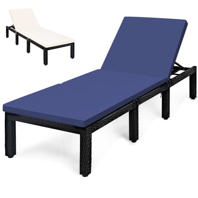 Patio Rattan Lounge Chair with Cushions & Set of 2 Cushion Covers, Adjustable Backrest Outdoor Chaise Lounge Sun Lounger for Poolside