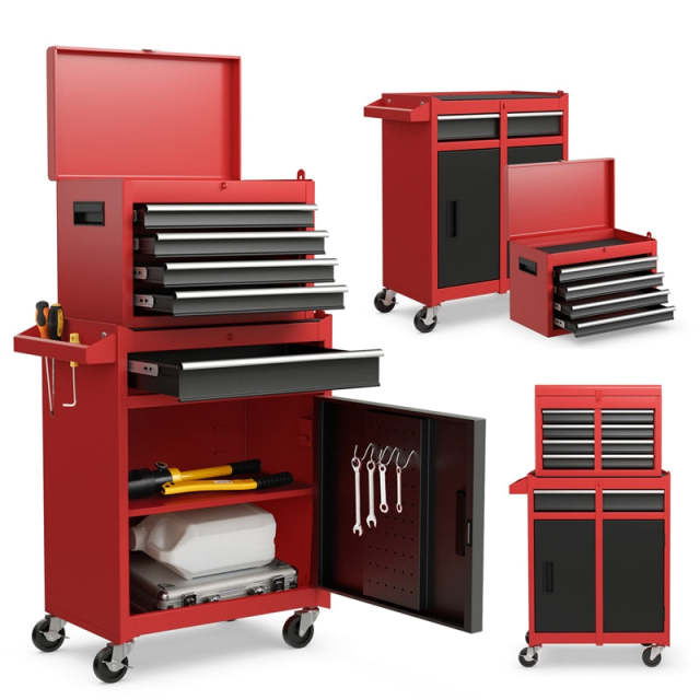 5-Drawer Rolling Tool Chest, Tool Storage Cabinet with Lockable Wheels, Detachable Top Tool Box & Adjustable Shelf for Garage, Workshop