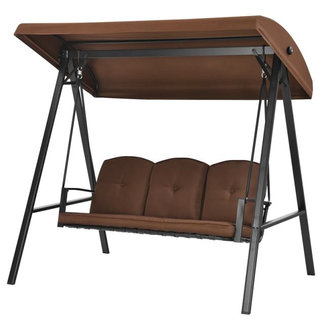 Outdoor 3-Person Patio Swing with Adjustable Canopy & Removable Cushions, All-Weather Steel Frame Porch Swing for Garden, Poolside, Backyard