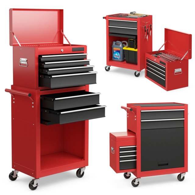6-Drawer Rolling Tool Chest, High Capacity Tool Box with Lockable Wheels, Auto Lock, Removable Top, Tool Storage Cabinet for Garage Workshop
