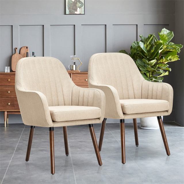 Set of 2 Fabric Dining Chairs, Upholstered Armchairs with Rubber Wood Legs, Thick Sponge Seat, Modern Accent Chairs for Living Room, Bedroom