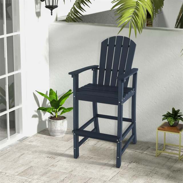Outdoor HDPE Bar Stool, All-Weather 30" Tall Adirondack Chair with Armrests & Footrest, Bar Height Patio Chairs for Garden Deck Balcony