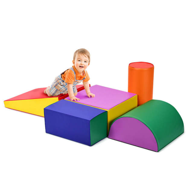 Crawl and Climb Soft Foam Play Set 5PCS Lightweight Foam Climbing Blocks Fun Activity Playset Corner Climber for Baby Kids Crawling Sliding