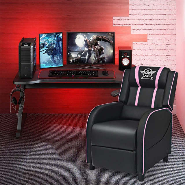 Gaming Recliner PU Leather Massage Gaming Chair with Adjustable Footrest, Side Pocket & Remote, Racing Style Single Theater Seat Game Sofa