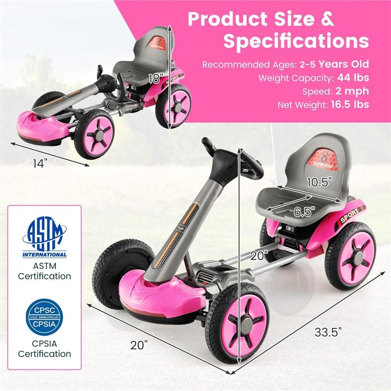 Kids Foldable Pedal Go Kart 12V Electric Pedal Car Ride-On Toy with Adjustable Steering Wheels & Seat