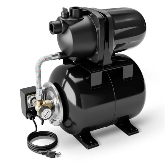 1.6HP Shallow Well Pump with 5Gal Pressure Tank, 1000GPH Stainless Steel Automatic Water Booster Jet Pump for Home Irrigation, Lawn & Garden