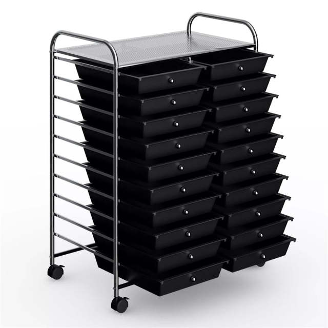 Storage Drawer Cart, 20-Drawer Rolling Cart Organizer with Lockable Wheels, Mobile Utility Cart for Office School Art Craft Supplies