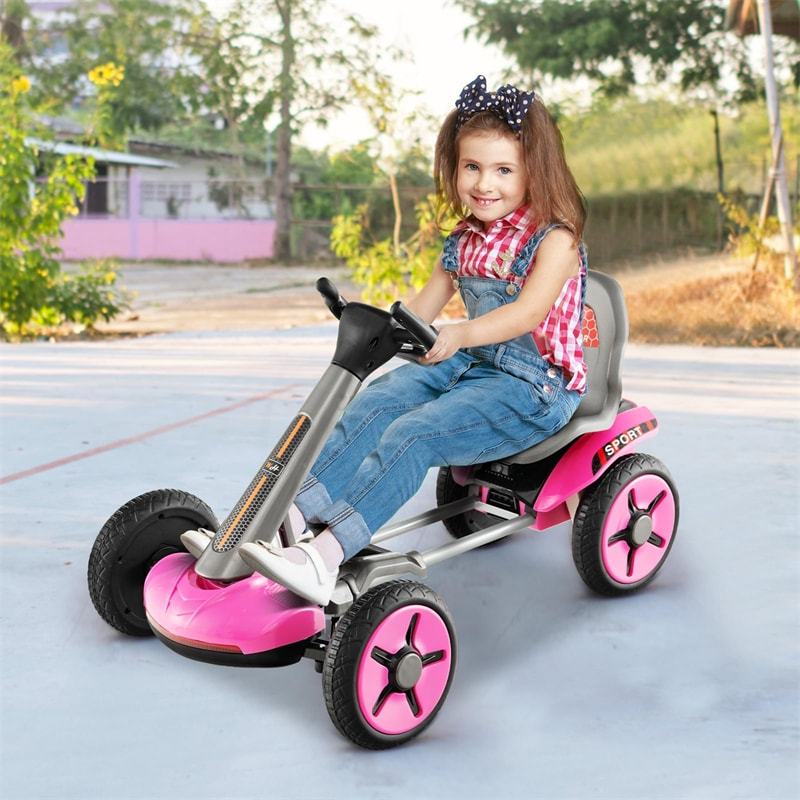 Kids Foldable Pedal Go Kart 12V Electric Pedal Car Ride-On Toy with Adjustable Steering Wheels & Seat