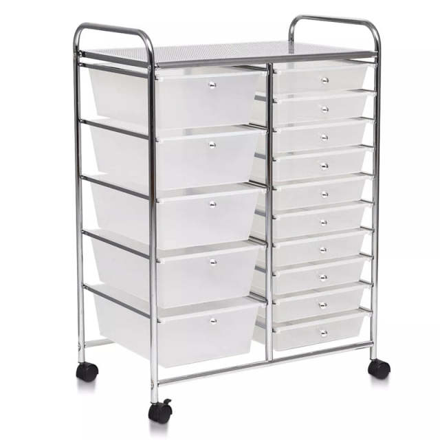 15-Drawer Rolling Storage Cart, Art & Craft Organizer with Wheels & Removable Drawers for Tools, Scrapbook Paper, Home Office School