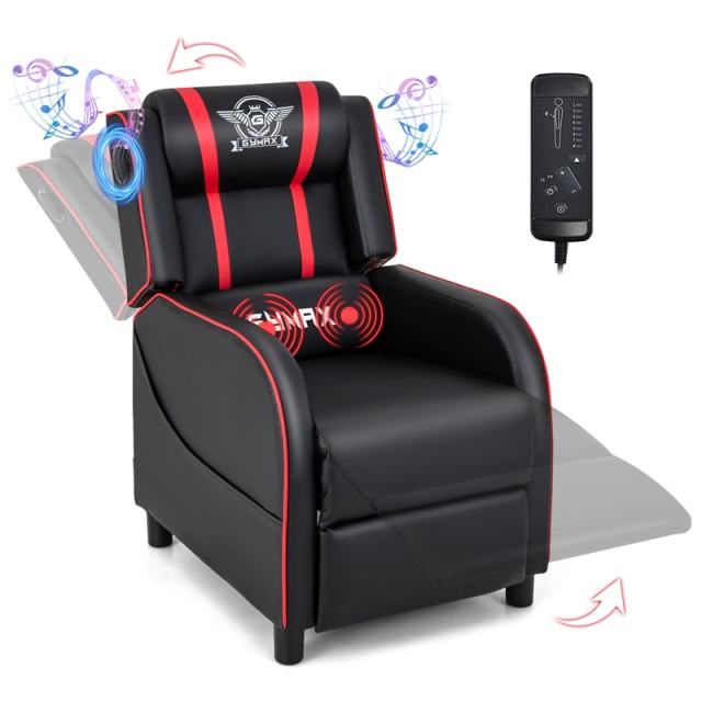 Gaming Recliner PU Leather Massage Gaming Chair with Bluetooth Speaker, Retractable Footrest & Lumbar Pillow, Single Ergonomic Gaming Sofa
