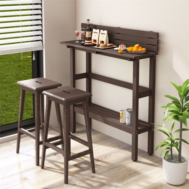 Outdoor Bar Table 48" Pub Height Patio Table All-Weather Narrow Dining Table with Storage Shelf & Adjustable Foot Pads