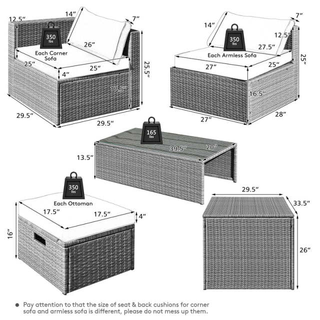 8 Piece Patio Furniture Set, PE Rattan Sectional Sofa Set with Storage Box, Ottomans, Coffee Table, Waterproof Cushions for Poolside/Balcony