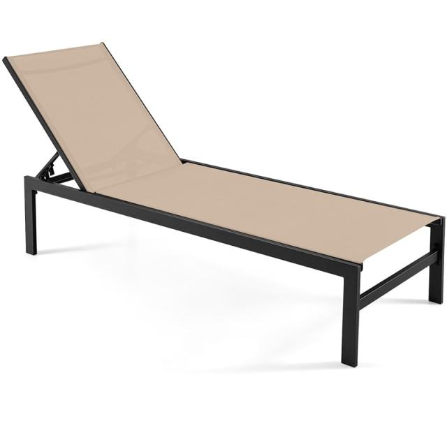 Aluminium Outdoor Chaise Lounge with 6-Position Adjustable Backrest, Patio Lounge Chair Sun Lounger for Poolside, Backyard, Deck